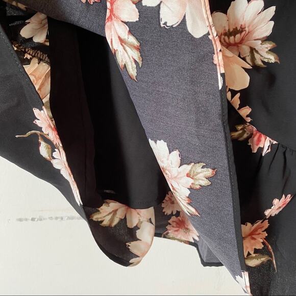 J.O.A. Black and Pink Floral One Shoulder Ruffle Dress S - Picture 8 of 12